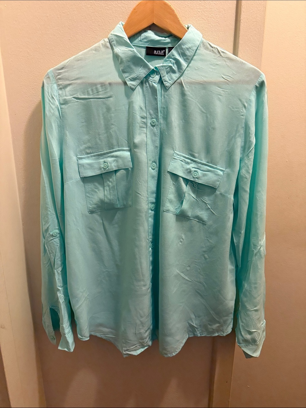 a.n.a Mint Green Button-Front Shirt